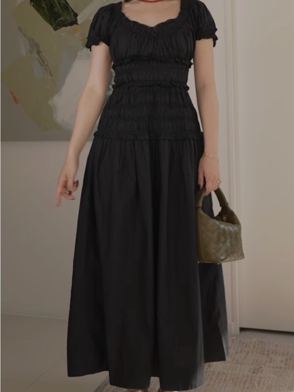 Doen Black Leanne Smocked Maxi Dress - XS